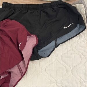 Nike Black and Burgundy Running Shorts 2 pairs, vintage